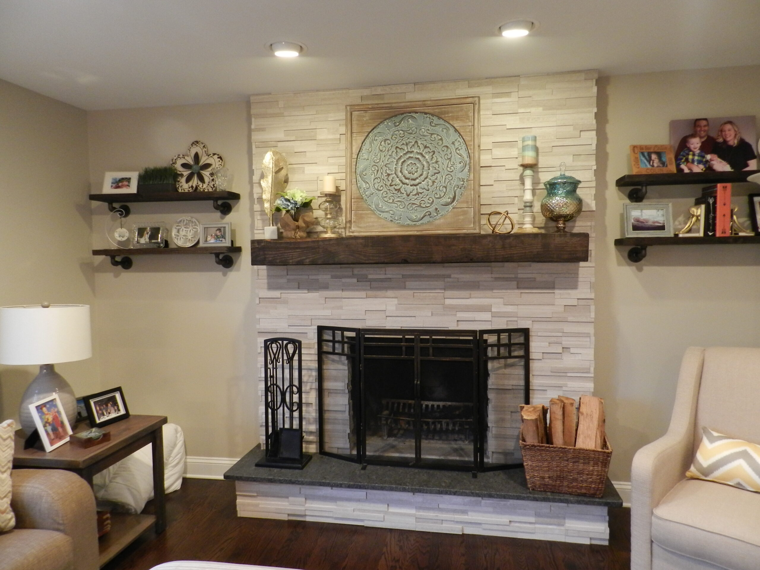 modern rustic fireplace hearth and mantel | GMD Surfaces in Chicagoland and Northwest Indiana
