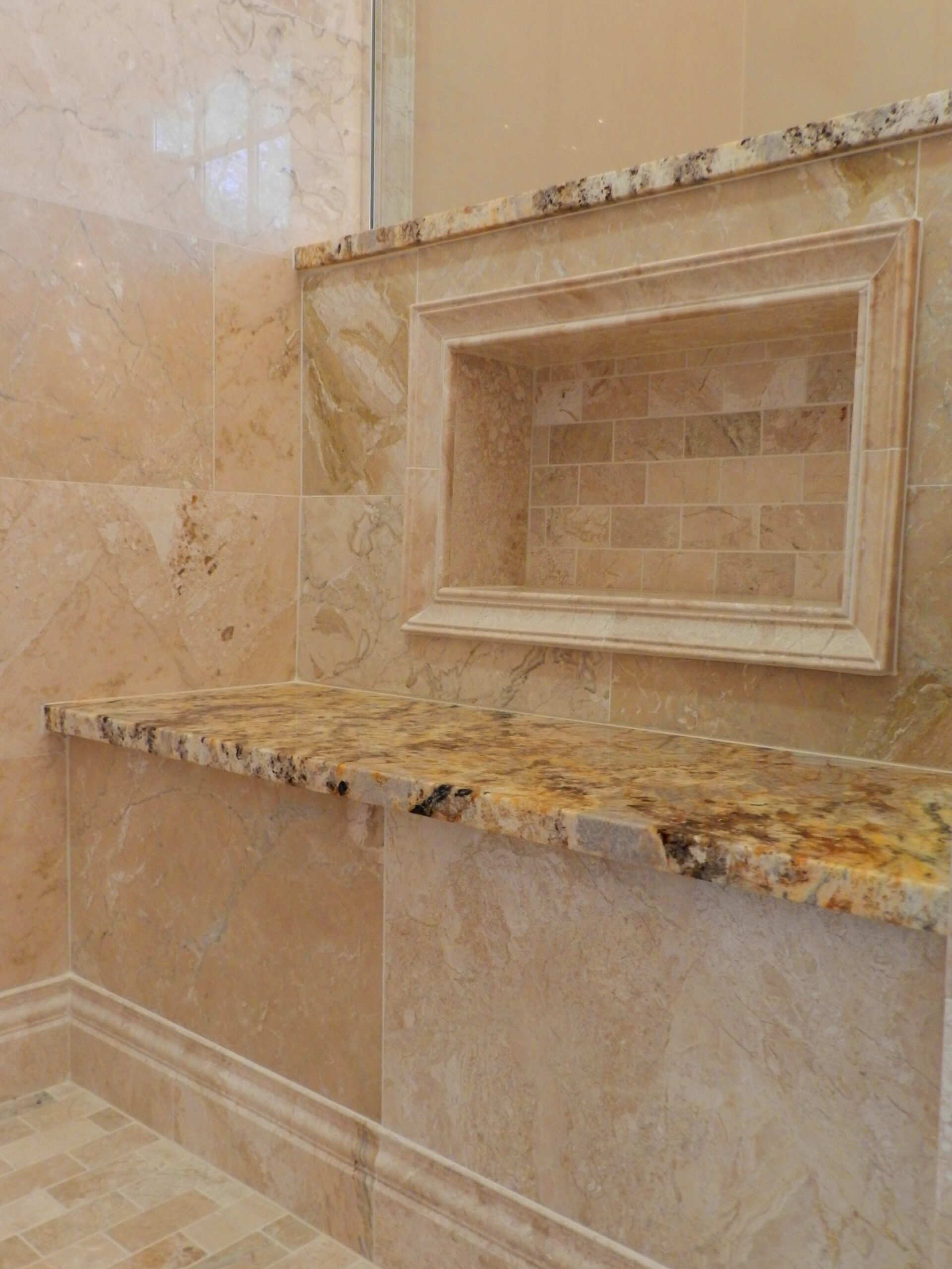 shower wall and bench | GMD Surfaces in Chicagoland and Northwest Indiana